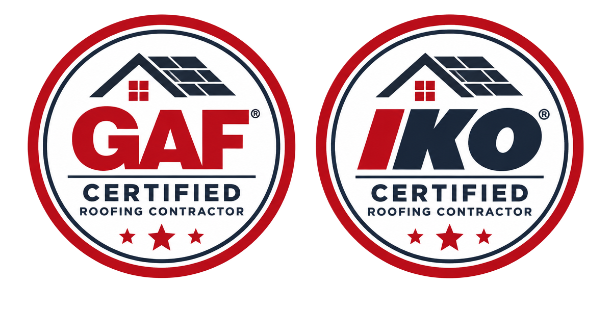 GAF Certified and Owens Corning Preferred contractor badges for Redfish Roofing Company
